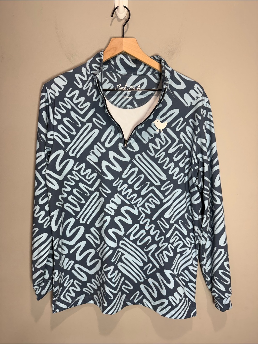 Bad Birdie Abstract Print Quarter Zip Golf Pullover Men’s S Blue Gray